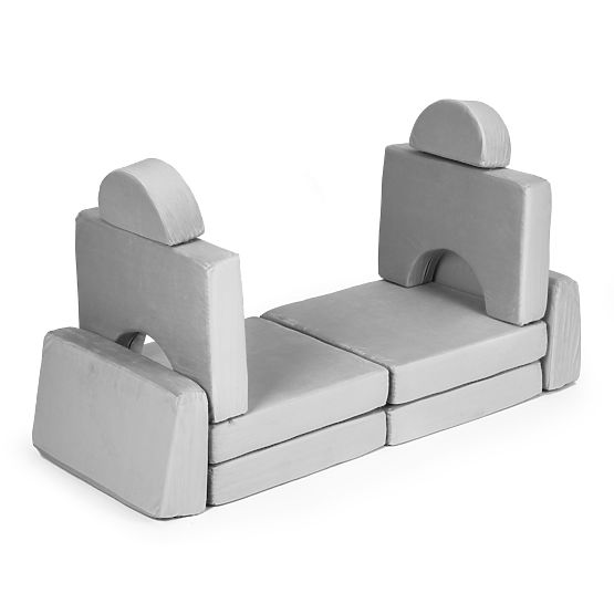 Divano modulare pieghevole per bambini grande a 2 posti DIY 10 cuscini morbidi - grigio ECOTOYS