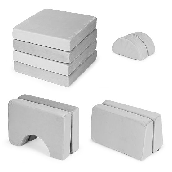 Divano modulare pieghevole per bambini grande a 2 posti DIY 10 cuscini morbidi - grigio ECOTOYS