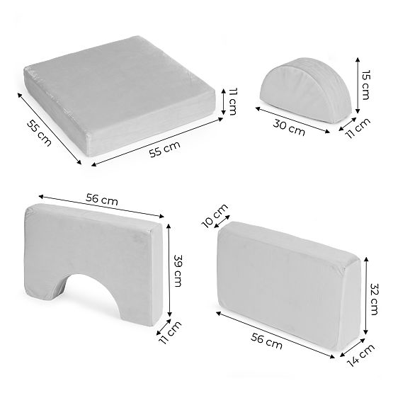 Divano modulare pieghevole per bambini grande a 2 posti DIY 10 cuscini morbidi - grigio ECOTOYS