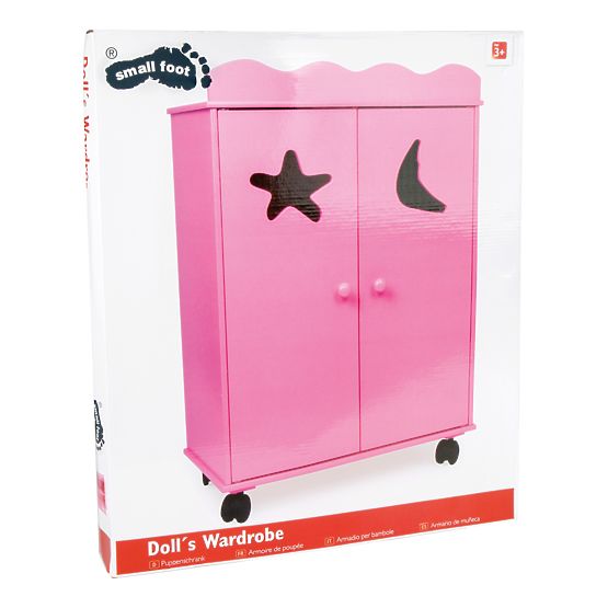 small foot Armadio in legno per bambole rosa