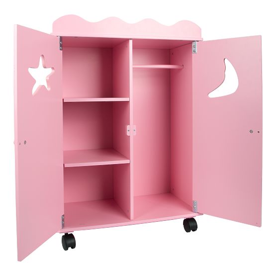 small foot Armadio in legno per bambole rosa