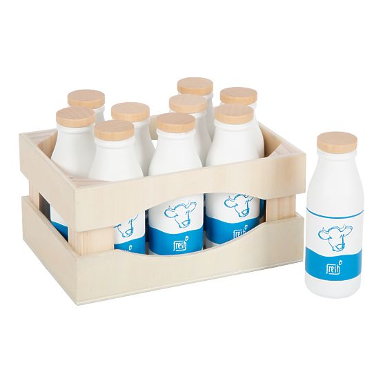small foot Cassetta in legno con bottiglie di latte Fresh