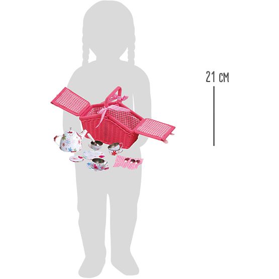 small foot Cestino da picnic rosa con stoviglie
