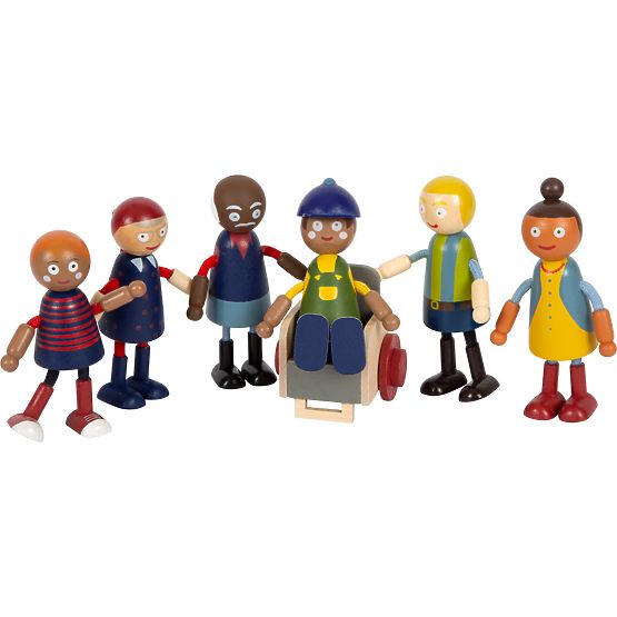 small foot Personaggi in legno famiglia con sedia a rotelle