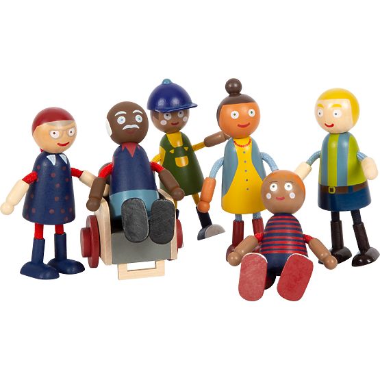 small foot Personaggi in legno famiglia con sedia a rotelle