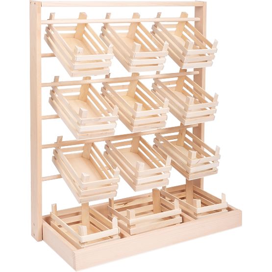 small foot Stand espositivo in legno con cassette