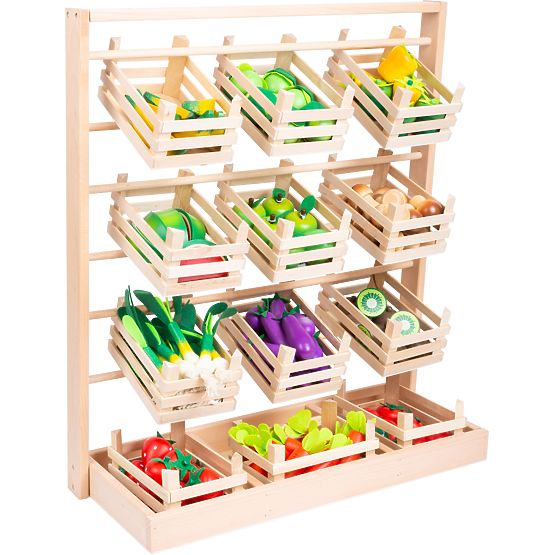 small foot Stand espositivo in legno con cassette