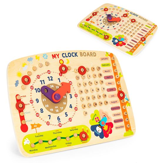 Tabellone di legno per bambini calendario orologio ECOTOYS