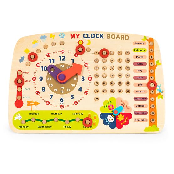 Tabellone di legno per bambini calendario orologio ECOTOYS