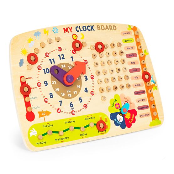 Tabellone di legno per bambini calendario orologio ECOTOYS