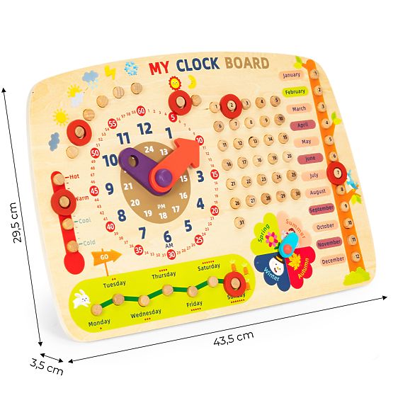 Tabellone di legno per bambini calendario orologio ECOTOYS