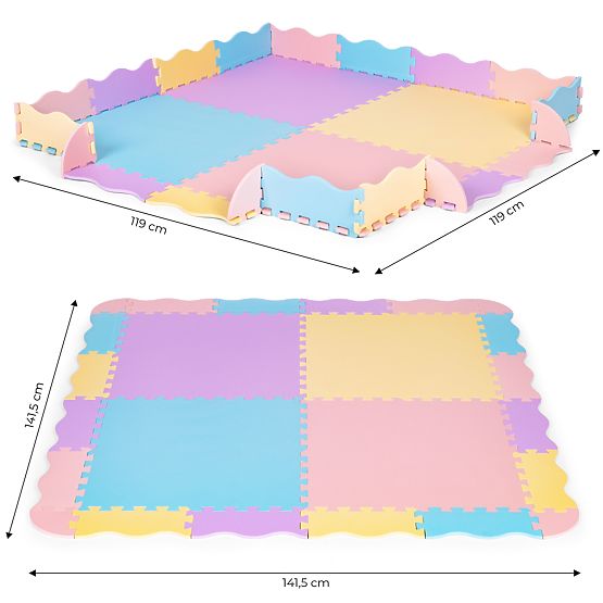 Tappetino in schiuma colorato per bambini con recinto 141,5x141,5 cm 24 pezzi IPLAY