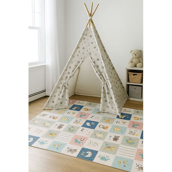 Tappetino in schiuma per bambini 200x180 cm educativo, pieghevole, doppia faccia, scala di crescita,