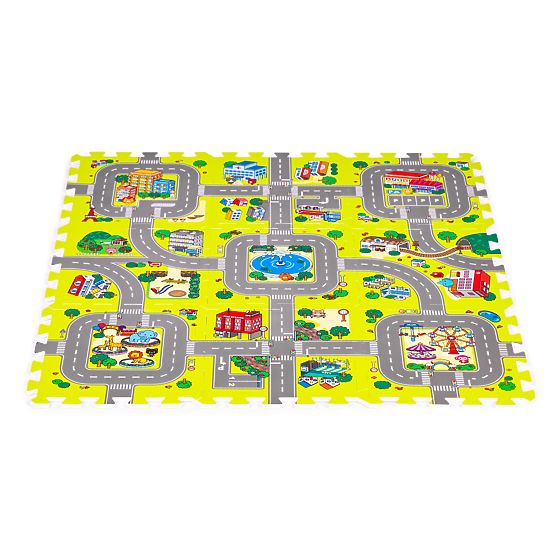 Tappetino in schiuma per bambini città 9 pezzi 90,5x90,5 cm IPLAY
