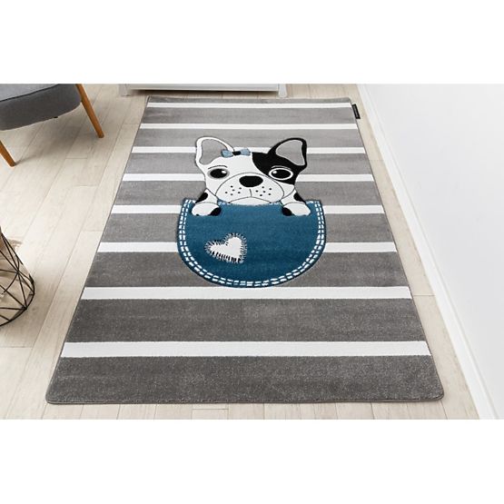 Tappeto per bambini PETIT - Bulldog - grigio-bianco