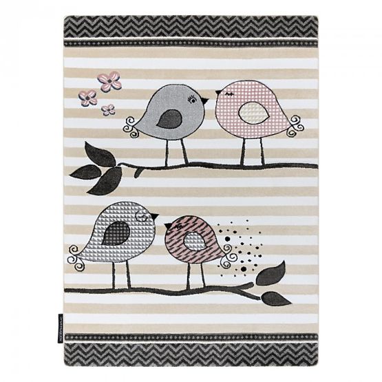Tappeto per bambini PETIT - Uccelli - beige-bianco