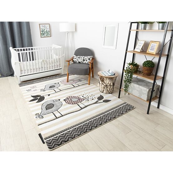 Tappeto per bambini PETIT - Uccelli - beige-bianco