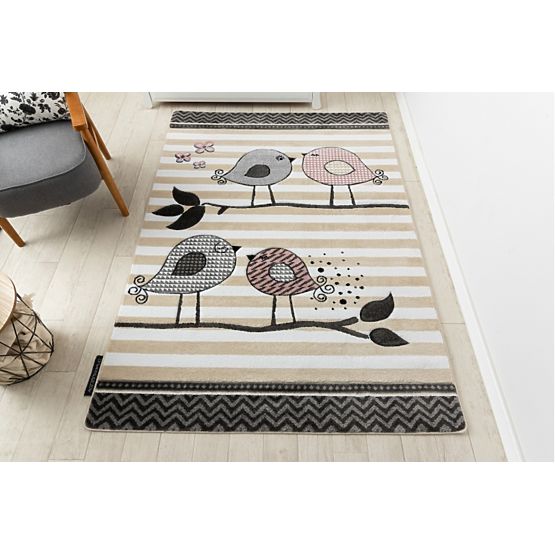 Tappeto per bambini PETIT - Uccelli - beige-bianco