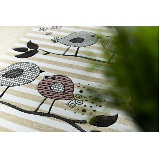 Tappeto per bambini PETIT - Uccelli - beige-bianco