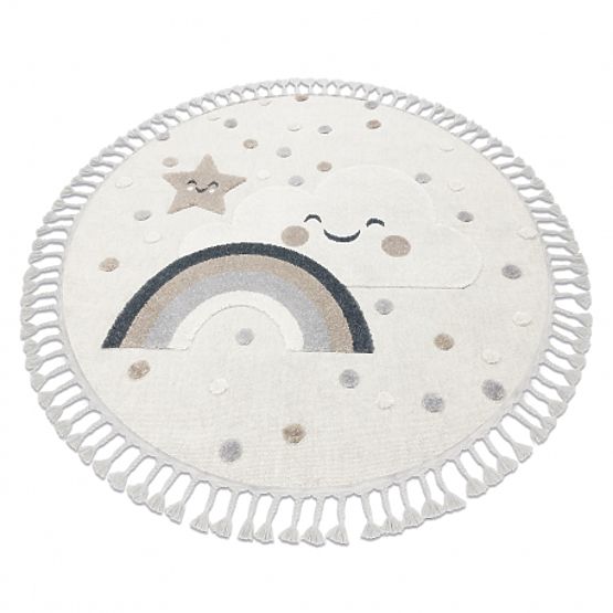 Tappeto rotondo YOYO EY78 bianco / beige - Nuvola, Arcobaleno, punti per bambini, strutturale, senso