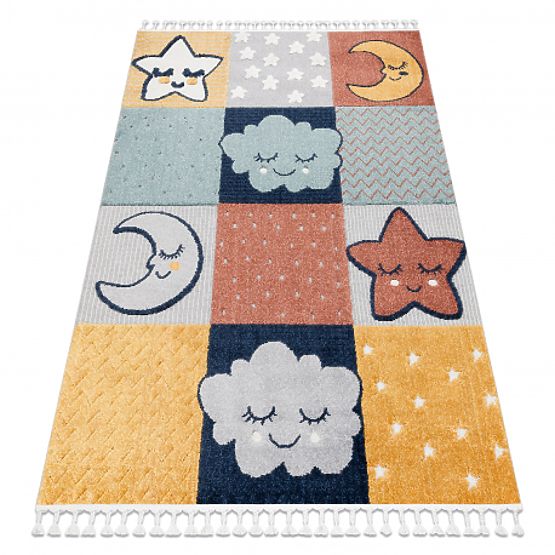 Tappeto YOYO GD52 grigio/giallo - stelle, nuvole, patchwork per bambini, strutturale, sensoriale Fra