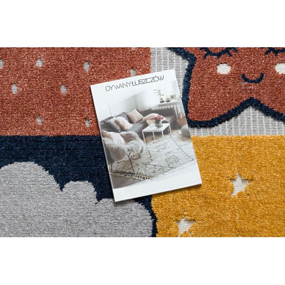 Tappeto YOYO GD52 grigio/giallo - stelle, nuvole, patchwork per bambini, strutturale, sensoriale Fra