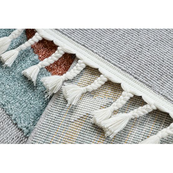 Tappeto YOYO GD55 grigio / blu - stelle, razzo per bambini, strutturale, sensoriale Frange