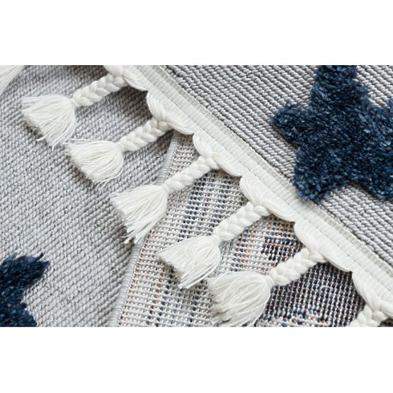 Tappeto YOYO GD75 grigio / bianco - stelle, cerchi per bambini, strutturale, sensoriale Frange