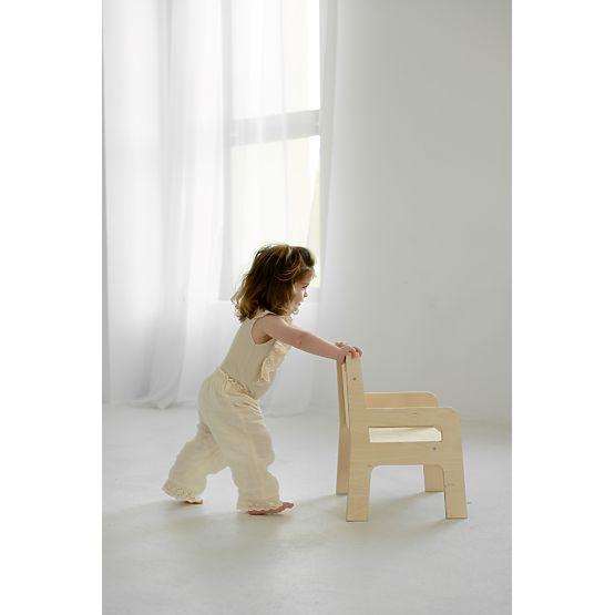 Tavolino e sedia in legno per bambini S/M - naturale