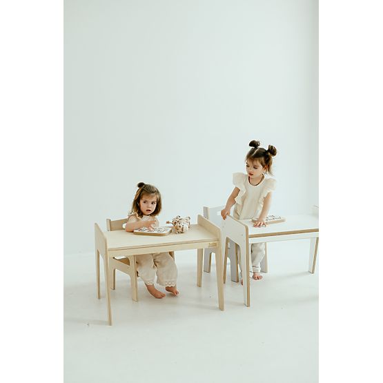 Tavolino e sedia in legno per bambini S/M - naturale