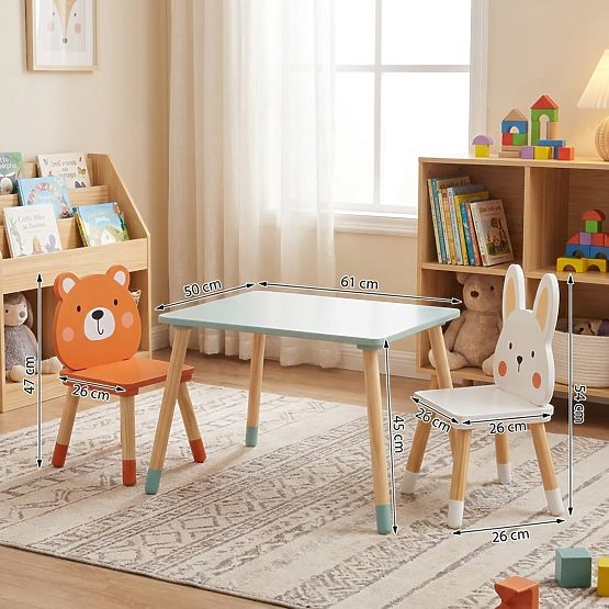 Tavolino e sedie per bambini Ourbaby - Amici giocosi del bosco