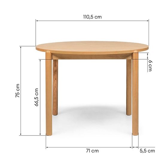 Tavolo da pranzo Yoko 110,5 cm, rotondo, naturale