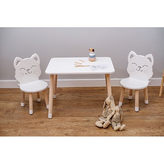 Tavolo per bambini con sedie - Gattino - bianco