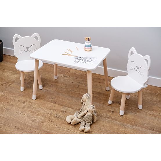 Tavolo per bambini con sedie - Gattino - bianco