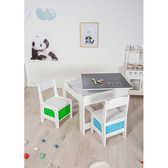 Tavolo per bambini Ourbaby con sedie con scatola blu e verde