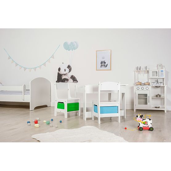 Tavolo per bambini Ourbaby con sedie con scatola blu e verde