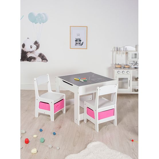 Tavolo per bambini Ourbaby con sedie con scatole rosa