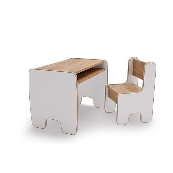 tavolo per bambini Timi + sedia MDF colore bianco / rovere craft dorato