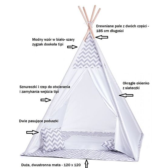 Tenda Tipi per bambini grigio-bianca