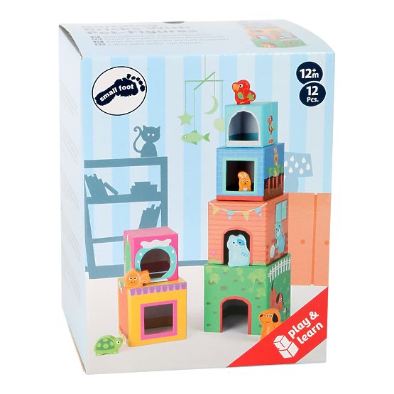 Torre cubica Small Foot con animali in legno