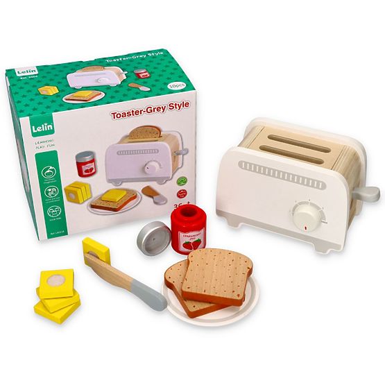 Tostapane in legno grigio giocattolo per bambini