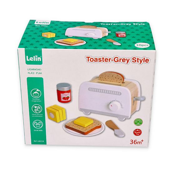 Tostapane in legno grigio giocattolo per bambini