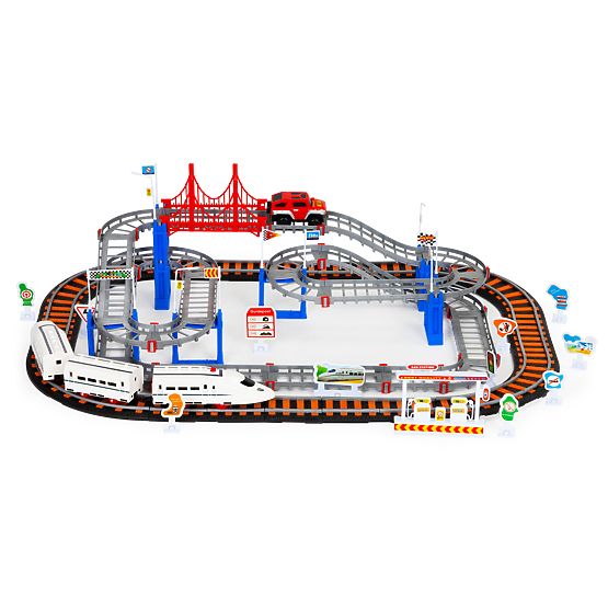 Trenino e auto a batteria due piste città 108 elementi