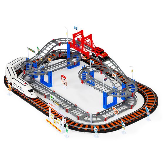 Trenino e auto a batteria due piste città 108 elementi