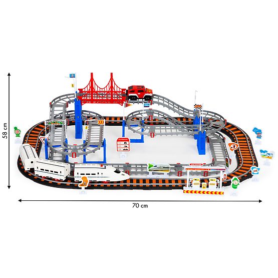 Trenino e auto a batteria due piste città 108 elementi
