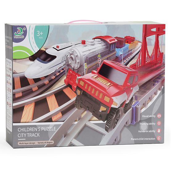 Trenino e auto a batteria due piste città 108 elementi