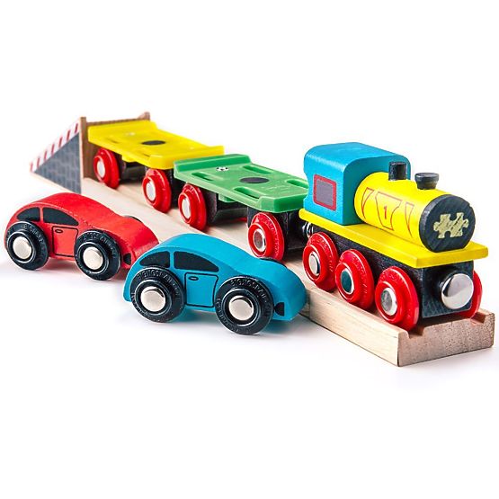 Treno merci Bigjigs Rail con vagoni e binari