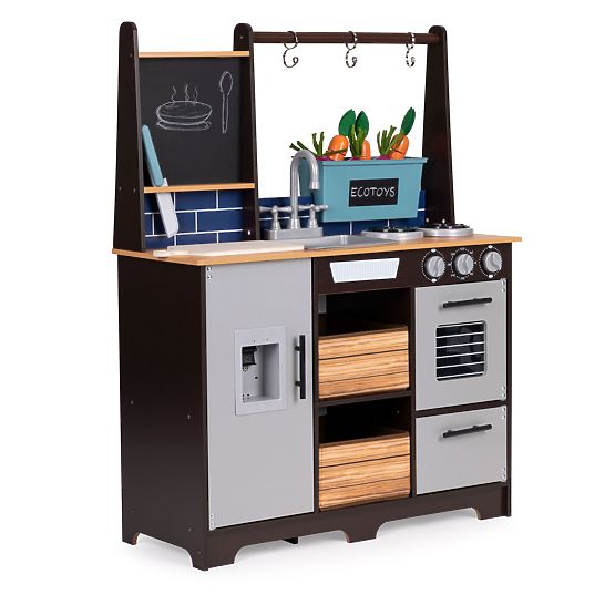 Grande cucina in legno per bambini con stand di verdure e accessori ECOTOYS