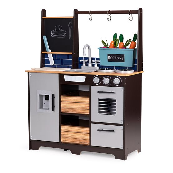 Grande cucina in legno per bambini con stand di verdure e accessori ECOTOYS