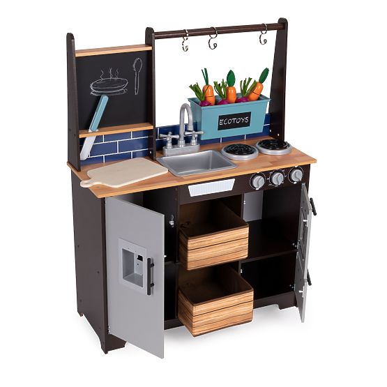Grande cucina in legno per bambini con stand di verdure e accessori ECOTOYS